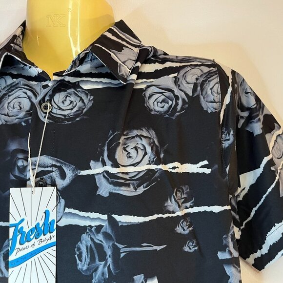 Fresh Prints of Bel-Air Men's Black Rose Print Shirt - Size Small - NWT - Picture 2 of 4